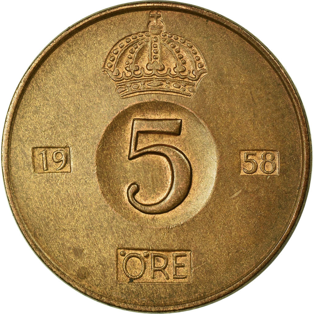 Coin, Sweden, Gustaf VI, 5 Öre, 1958, VF(30-35), Bronze, KM:822