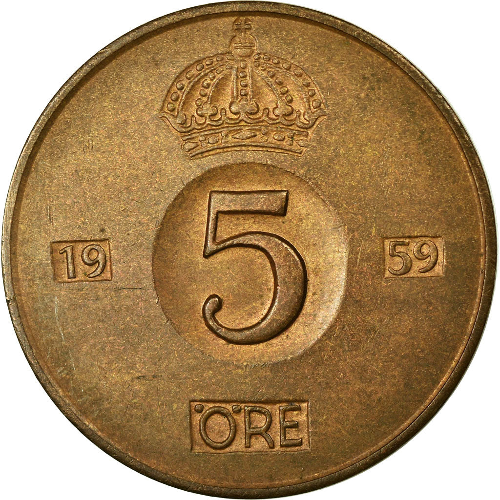 Coin, Sweden, Gustaf VI, 5 Öre, 1959, VF(30-35), Bronze, KM:822