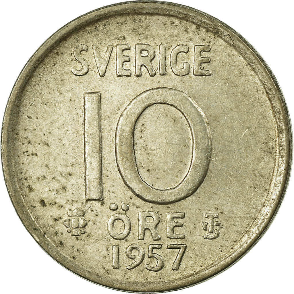 Coin, Sweden, Gustaf VI, 10 Öre, 1957, VF(30-35), Silver, KM:823