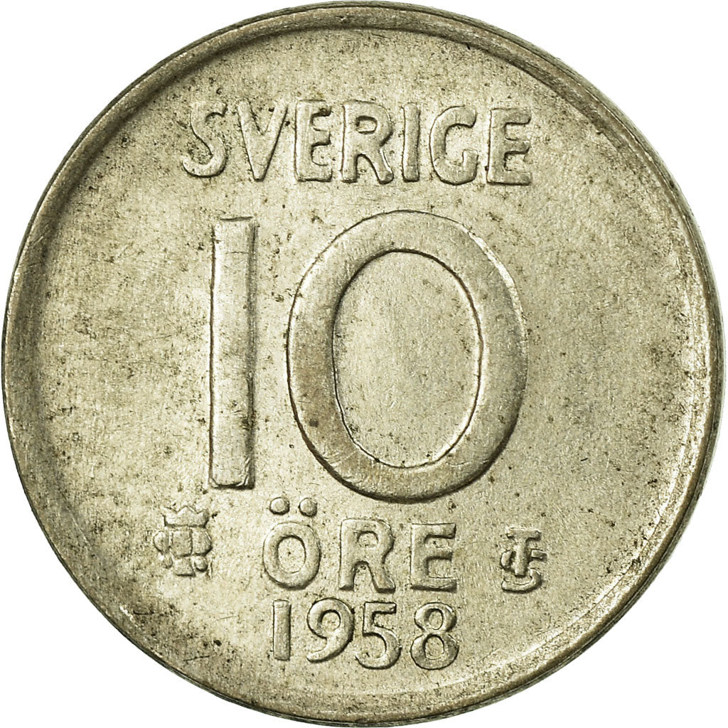 Münze, Schweden, Gustaf VI, 10 Öre, 1958, S+, Silber, KM:823