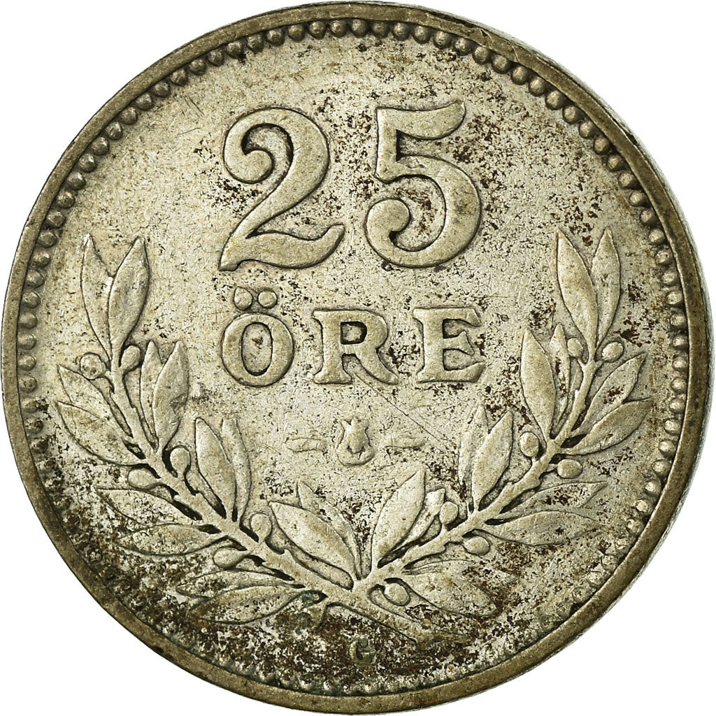 Moneta, Svezia, Gustaf V, 25 Öre, 1936, MB, Argento, KM:785