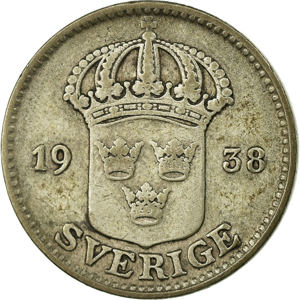 Coin, Sweden, Gustaf V, 25 Öre, 1938, VF(30-35), Silver, KM:785