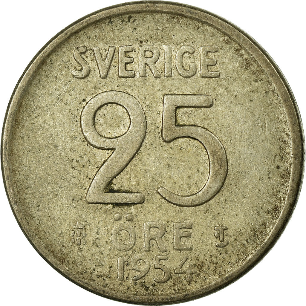 Moneta, Szwecja, Gustaf VI, 25 Öre, 1954, VF(20-25), Srebro, KM:824