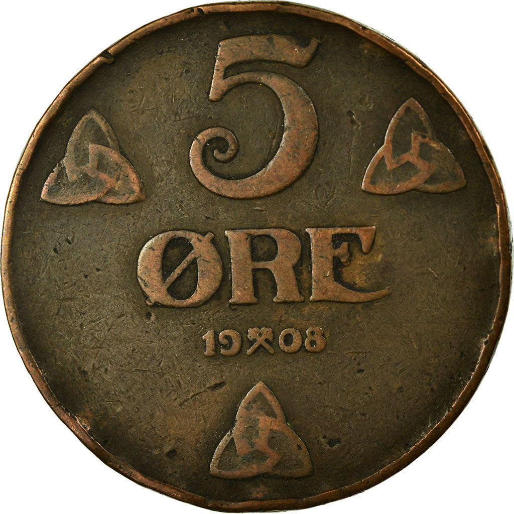 Monnaie, Norvège, Haakon VII, 5 Öre, 1908, Kongsberg, TB+, Bronze, KM:368