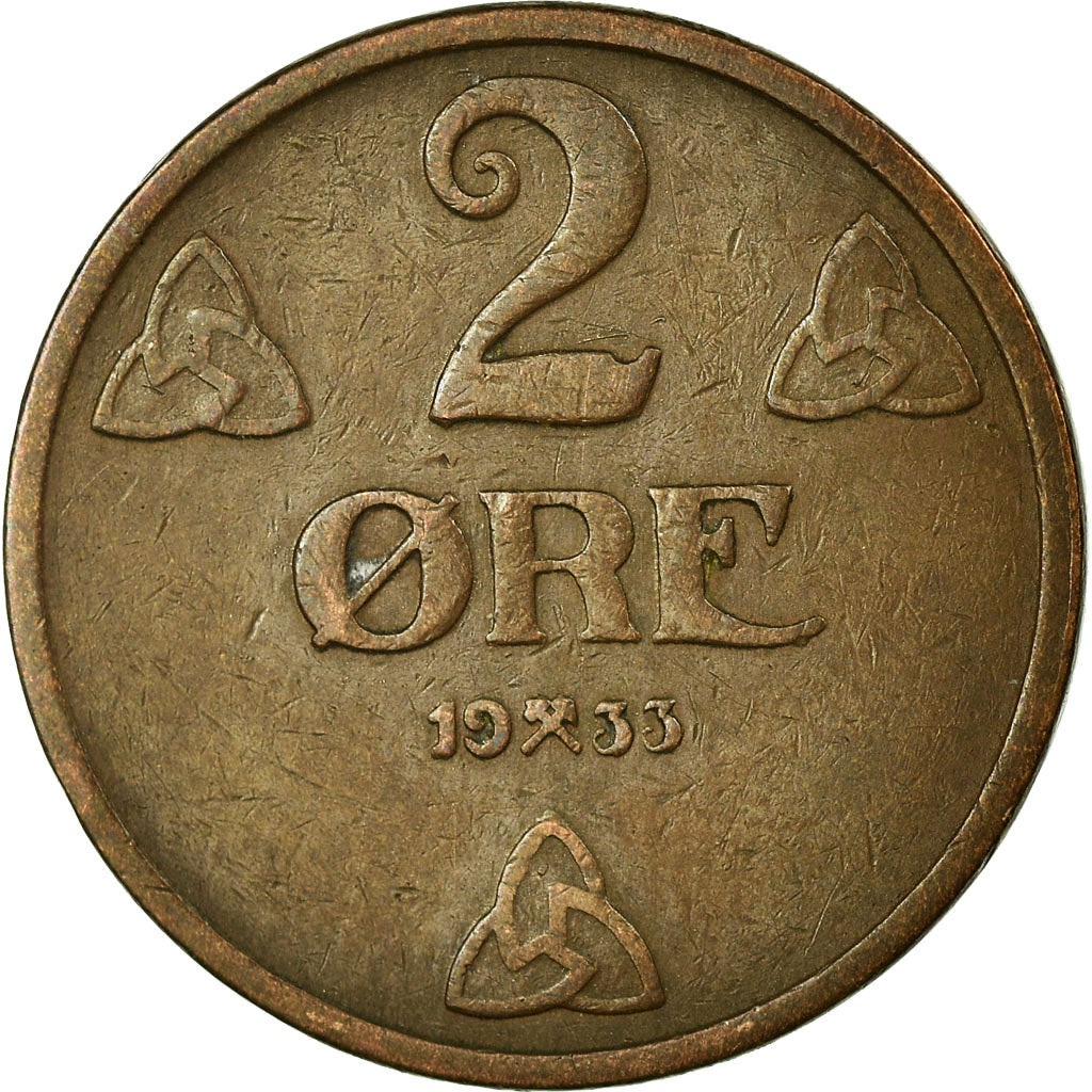 Coin, Norway, Haakon VII, 2 Öre, 1933, VF(30-35), Bronze, KM:371