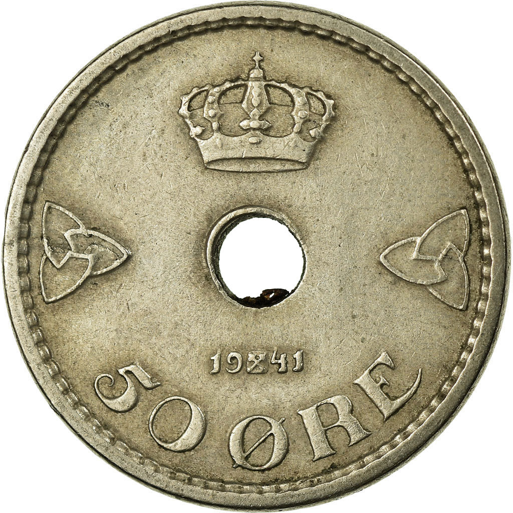 Moneta, Norvegia, Haakon VII, 50 Öre, 1941, MB+, Rame-nichel, KM:386