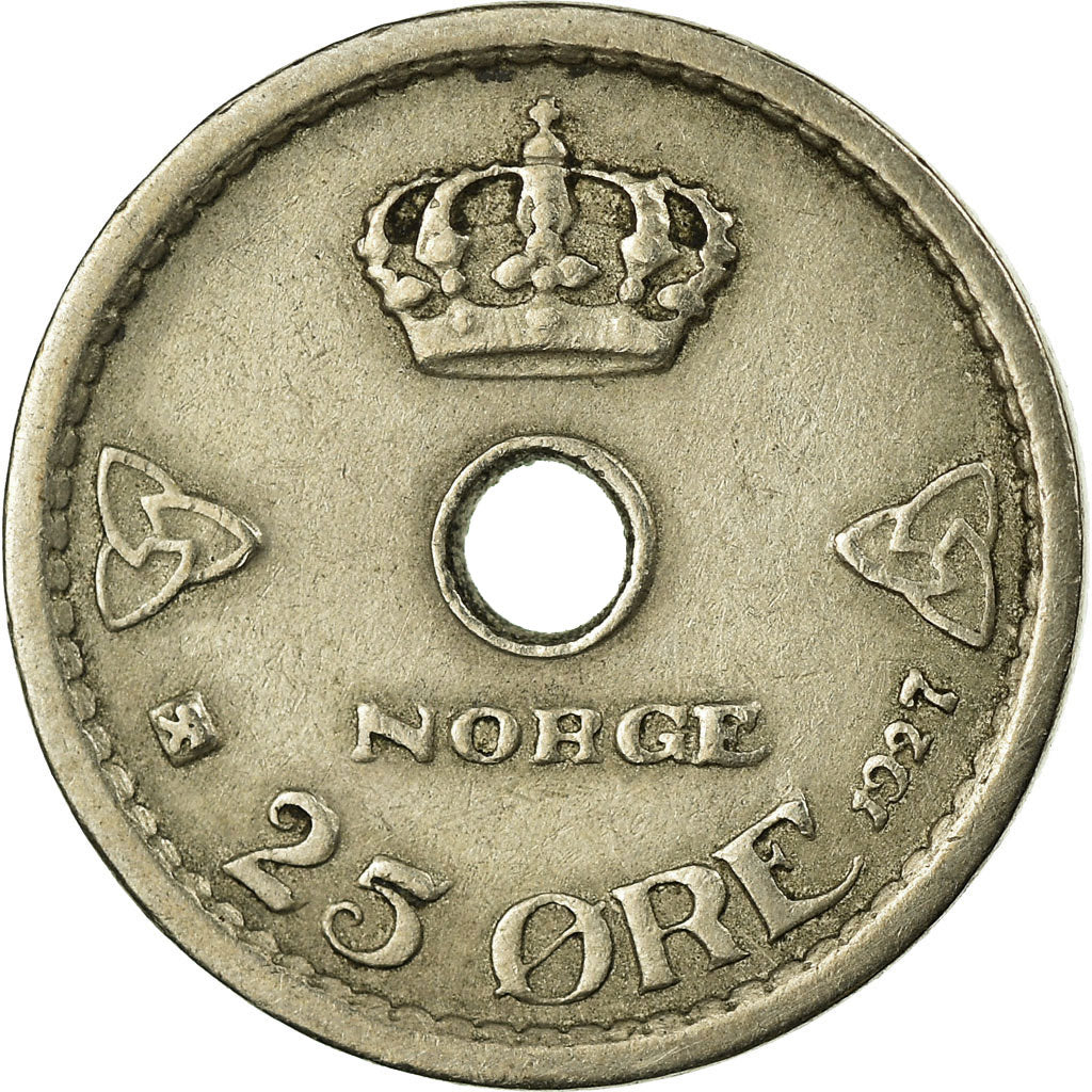 Moneta, Norvegia, Haakon VII, 25 Öre, 1927, MB+, Rame-nichel, KM:384
