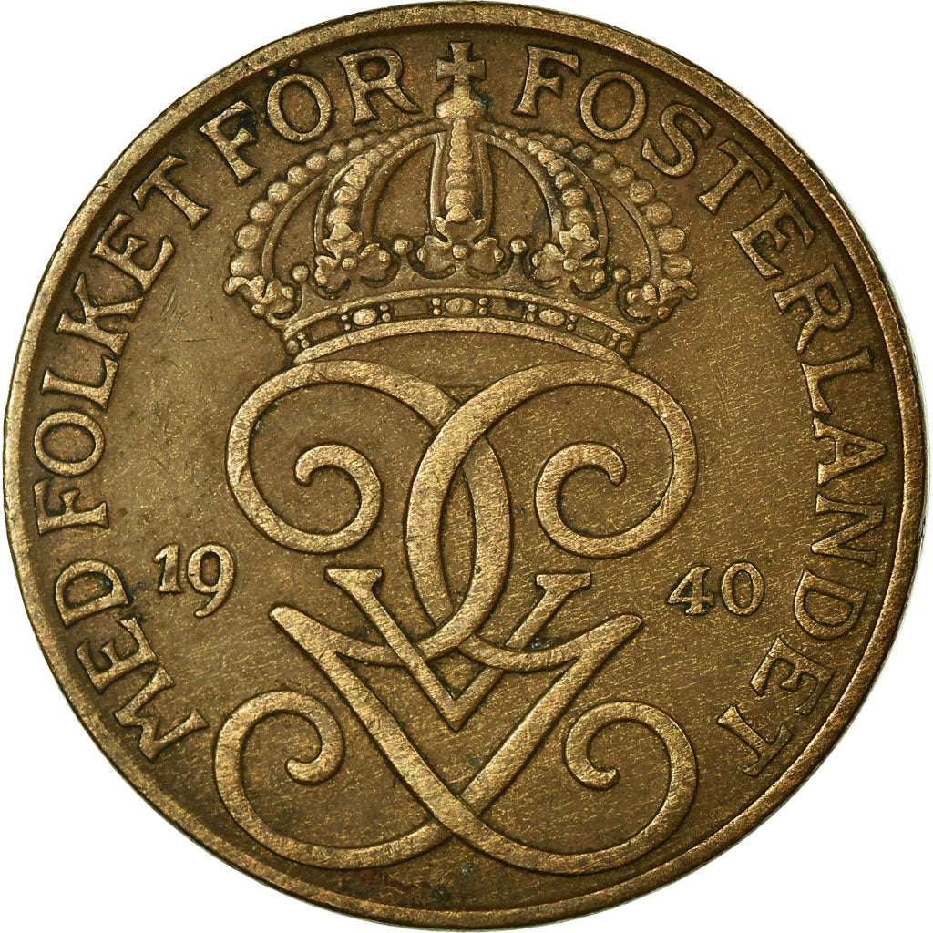 Moneta, Svezia, Gustaf V, 5 Öre, 1940, MB+, Bronzo, KM:779.2