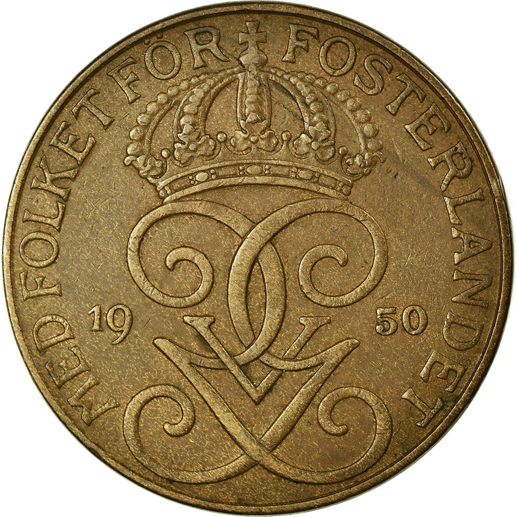 Coin, Sweden, Gustaf V, 5 Öre, 1950, EF(40-45), Bronze, KM:779.2
