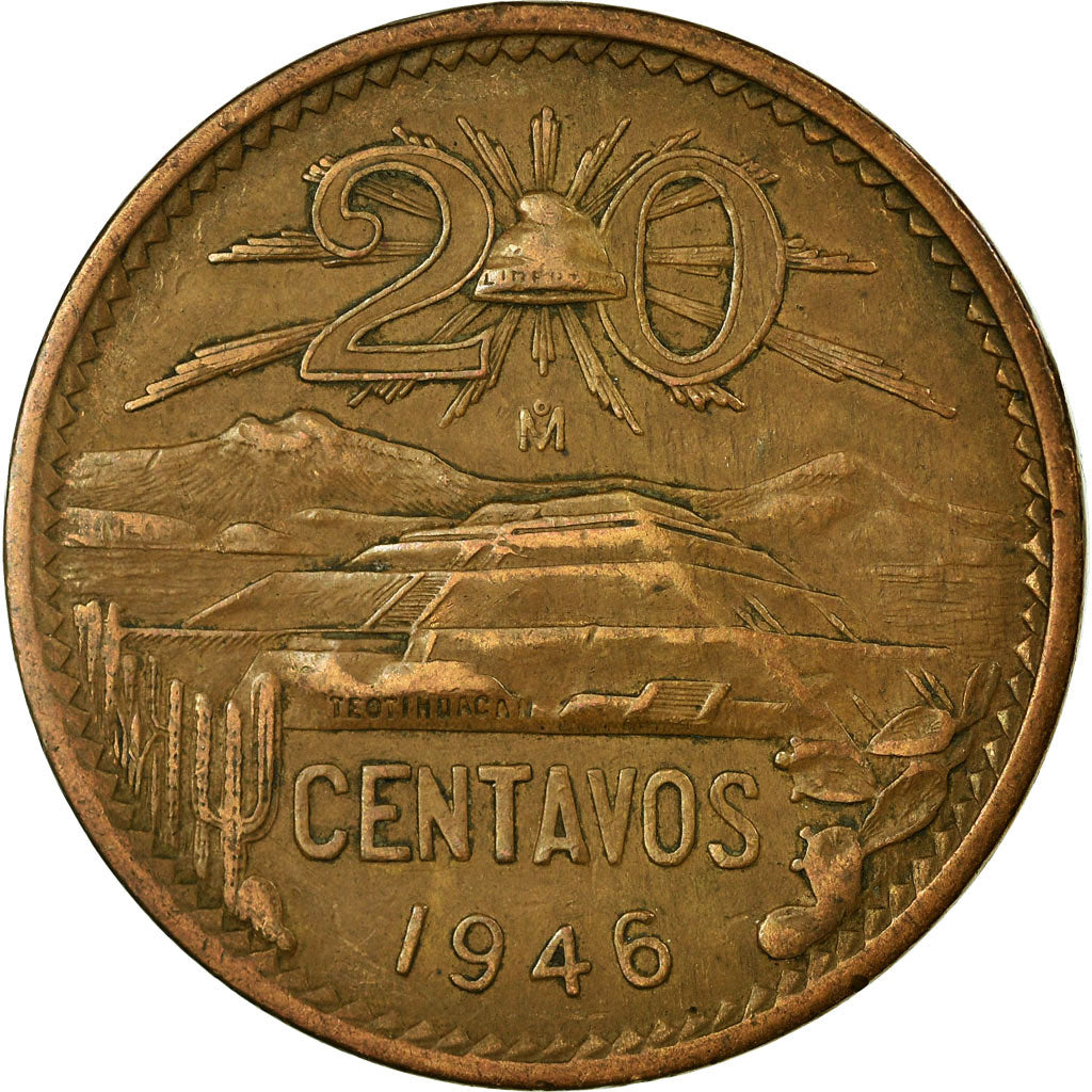 Coin, Mexico, 20 Centavos, 1946, Mexico City, VF(30-35), Bronze, KM:439