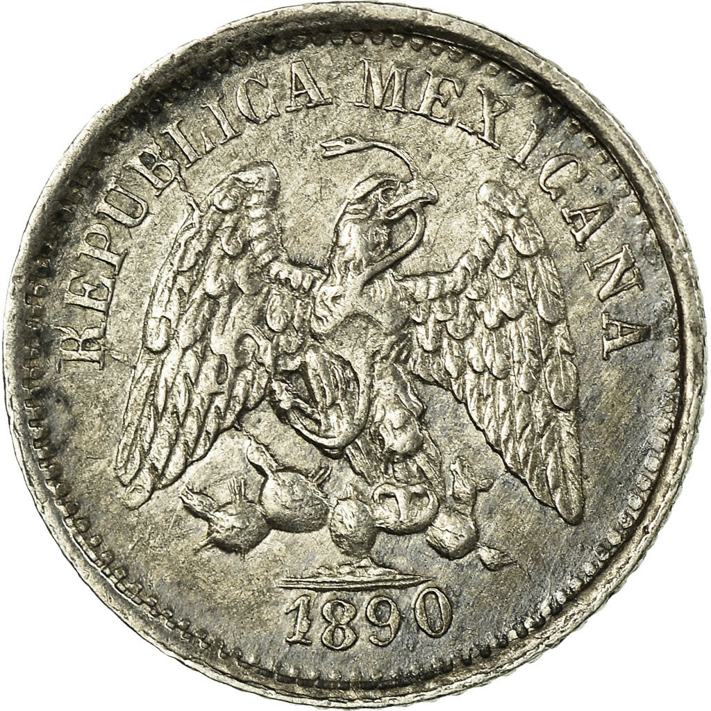 Moneda, México, 5 Centavos, 1890, Mexico City, BC+, Plata, KM:398.7