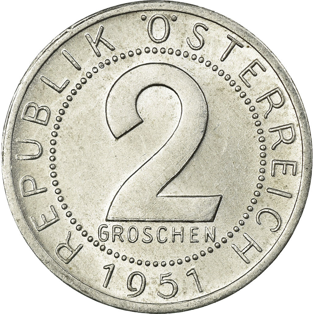 Munten, Oostenrijk, 2 Groschen, 1951, ZF, Aluminium, KM:2876