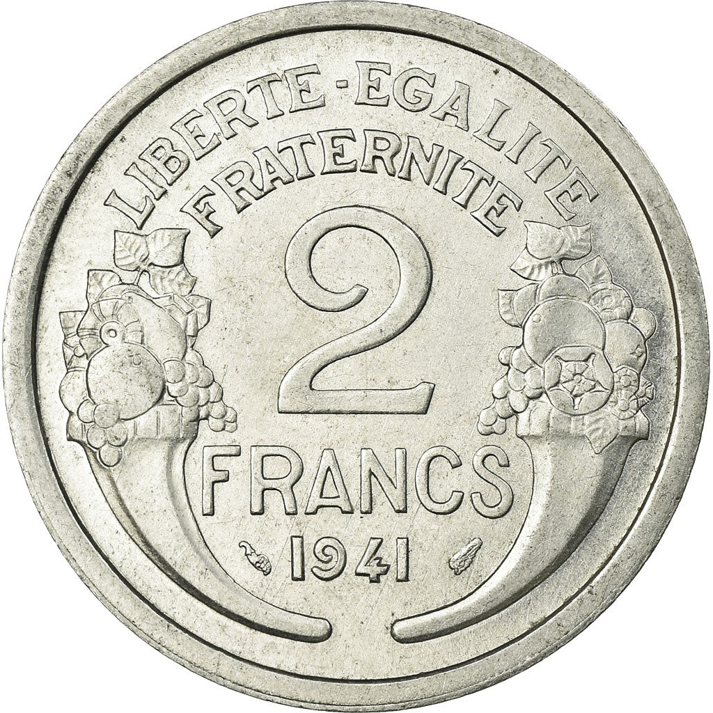 Moeda, França, Morlon, 2 Francs, 1941, Paris, EF(40-45), Alumínio, KM:886a.1