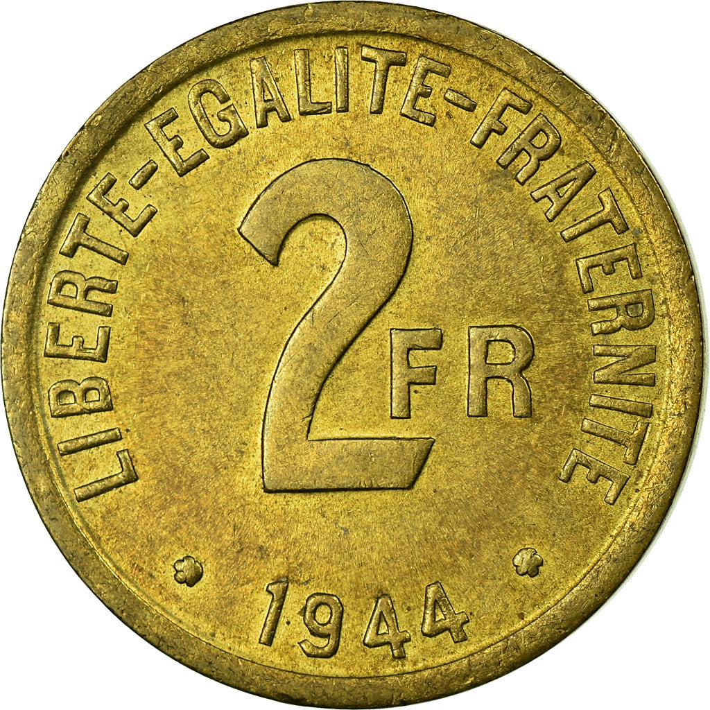 Moneta, Francia, France Libre, 2 Francs, 1944, Philadelphia, MB+, Ottone, KM:905