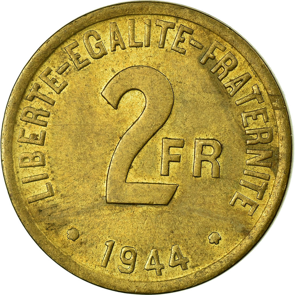 Coin, France, France Libre, 2 Francs, 1944, Philadelphia, VF(30-35), Brass