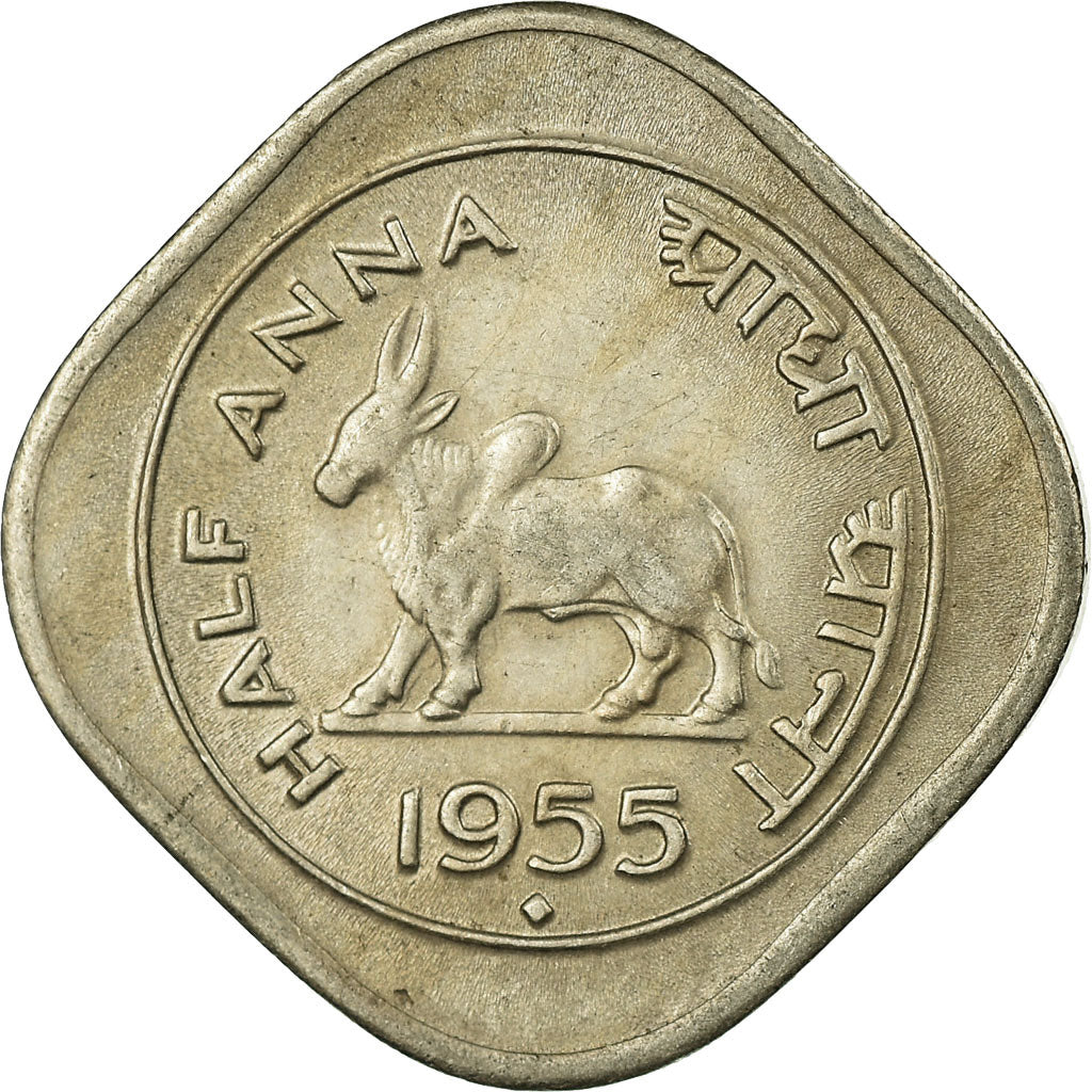 Moneta, REPUBBLICA DELL’INDIA, 1/2 Anna, 1955, MB+, Rame-nichel, KM:2.2
