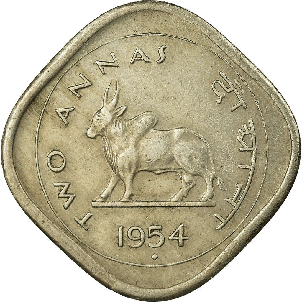 Monnaie, INDIA-REPUBLIC, 2 Annas, 1954, Mumbai, Bombay, TB+, Copper-nickel