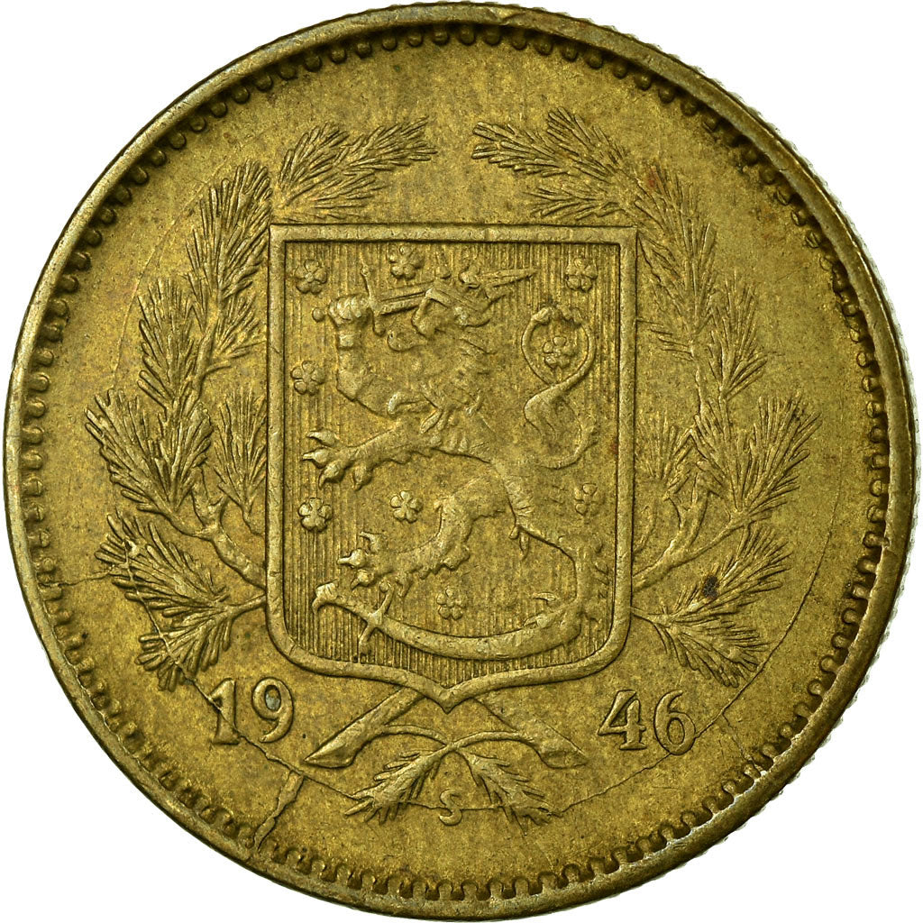 Coin, Finland, 5 Markkaa, 1946, VF(30-35), Brass, KM:31a