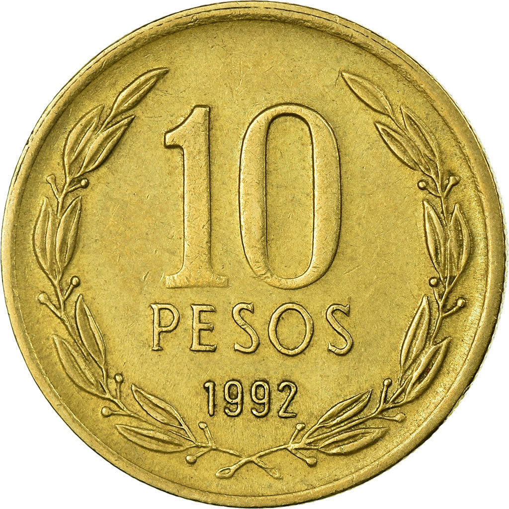 Münze, Chile, 10 Pesos, 1992, Santiago, S+, Aluminum-Bronze, KM:228.2