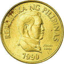 Coin, Philippines, 25 Sentimos, 1990, EF(40-45), Brass, KM:241.1