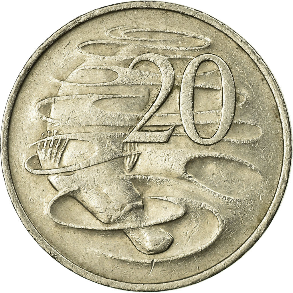 Moneda, Australia, Elizabeth II, 20 Cents, 1977, Melbourne, MBC, Cobre -