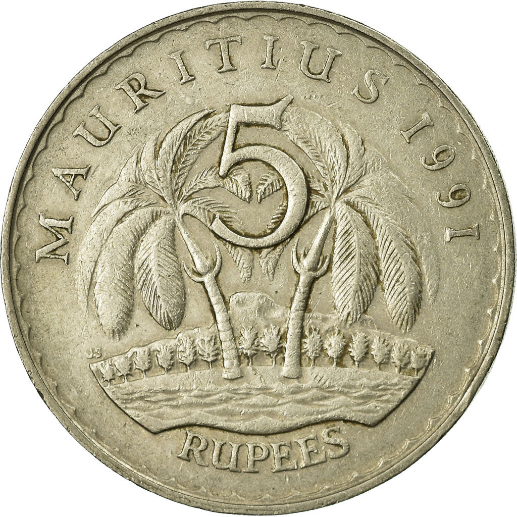 Münze, Mauritius, 5 Rupees, 1991, S+, Copper-nickel, KM:56