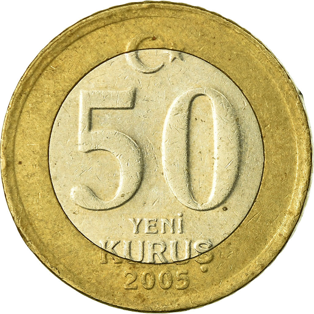 Münze, Türkei, 50 New Kurus, 2005, Istanbul, S, Bi-Metallic, KM:1168