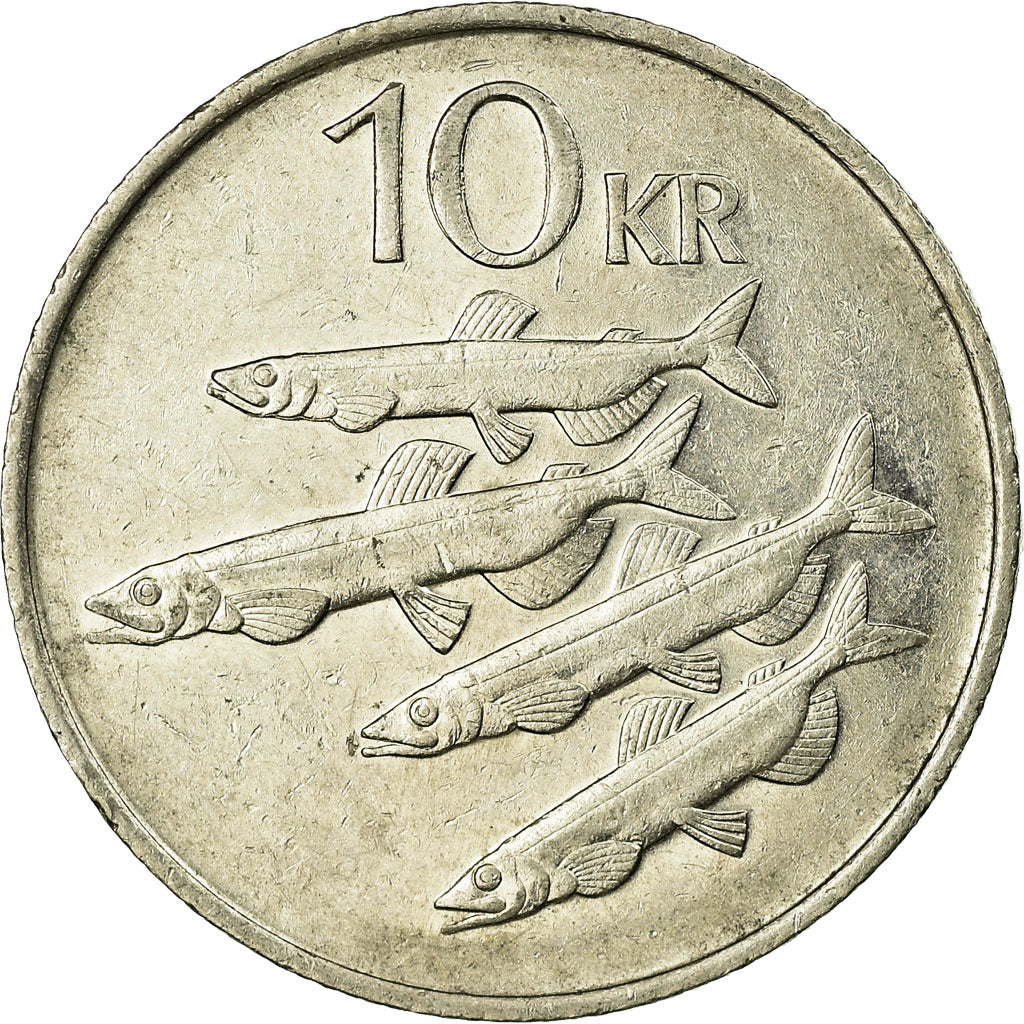 Coin, Iceland, 10 Kronur, 1987, VF(30-35), Copper-nickel, KM:29.1