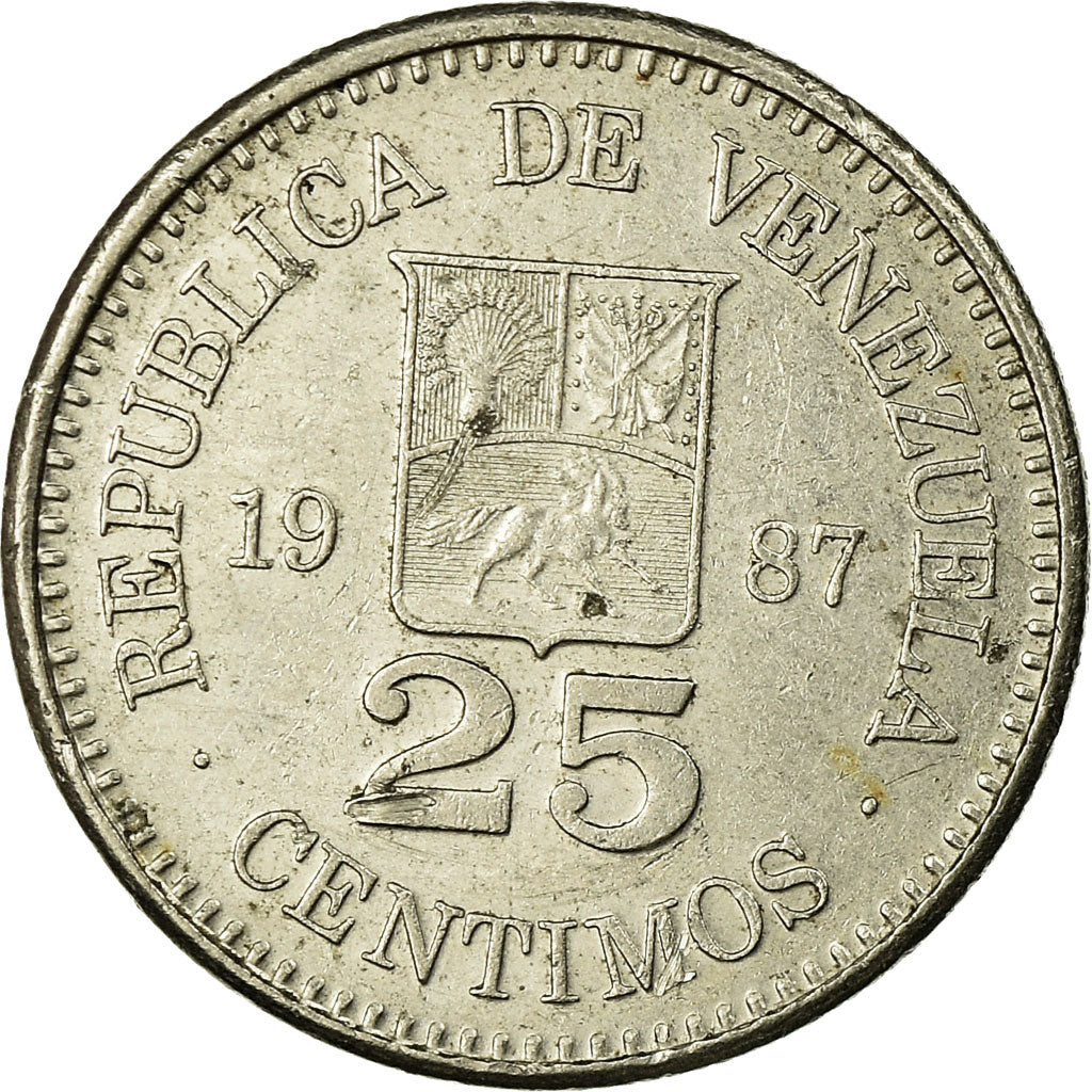 Coin, Venezuela, 25 Centimos, 1987, Werdohl, VF(30-35), Nickel, KM:50.2