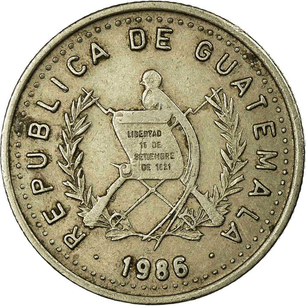 Coin, Guatemala, 5 Centavos, 1986, VF(30-35), Copper-nickel, KM:276.4