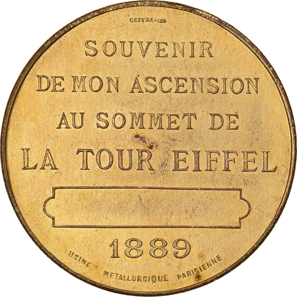 France, Médaille, Souvenir de mon Ascension à la Tour Eiffel, 1889, SUP