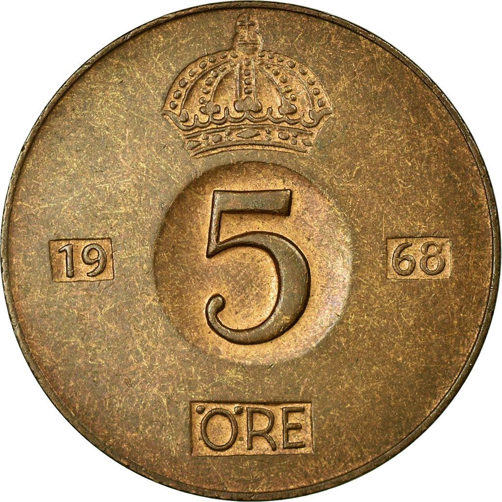 Moneta, Svezia, Gustaf VI, 5 Öre, 1968, MB+, Bronzo, KM:822
