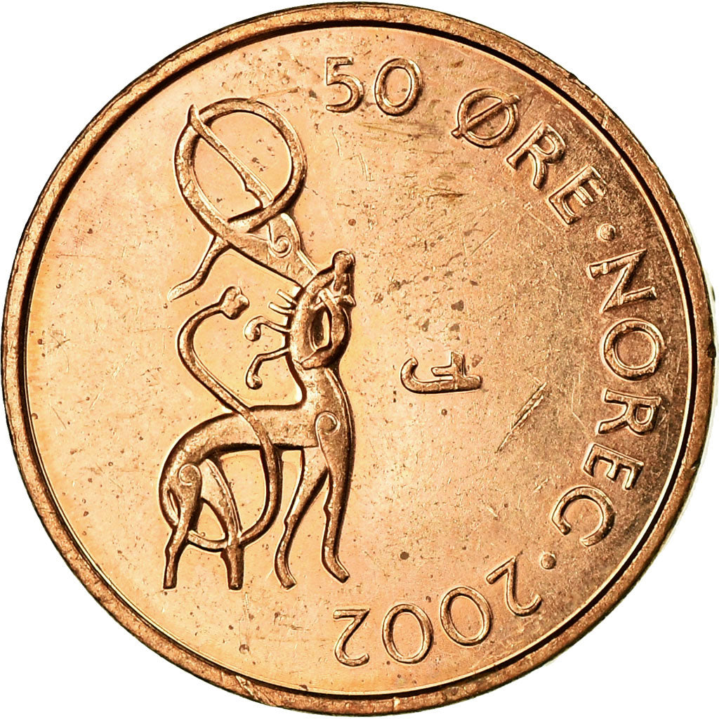 Monnaie, Norvège, Harald V, 50 Öre, 2002, TTB, Bronze, KM:460