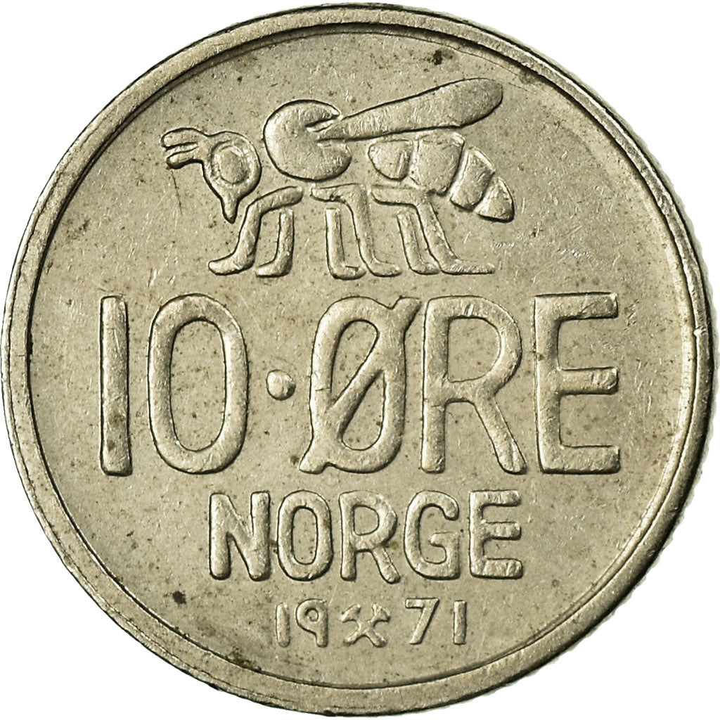 Coin, Norway, Olav V, 10 Öre, 1971, VF(30-35), Copper-nickel, KM:411