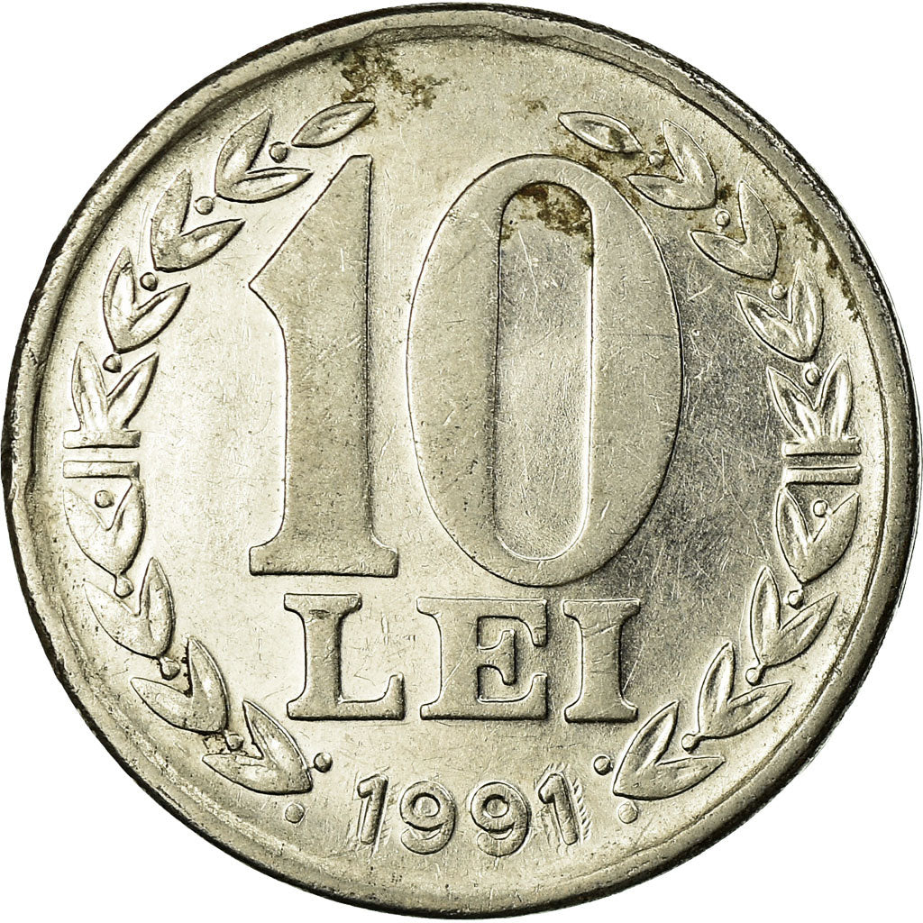 Coin, Romania, 10 Lei, 1991, VF(30-35), Nickel Clad Steel, KM:108
