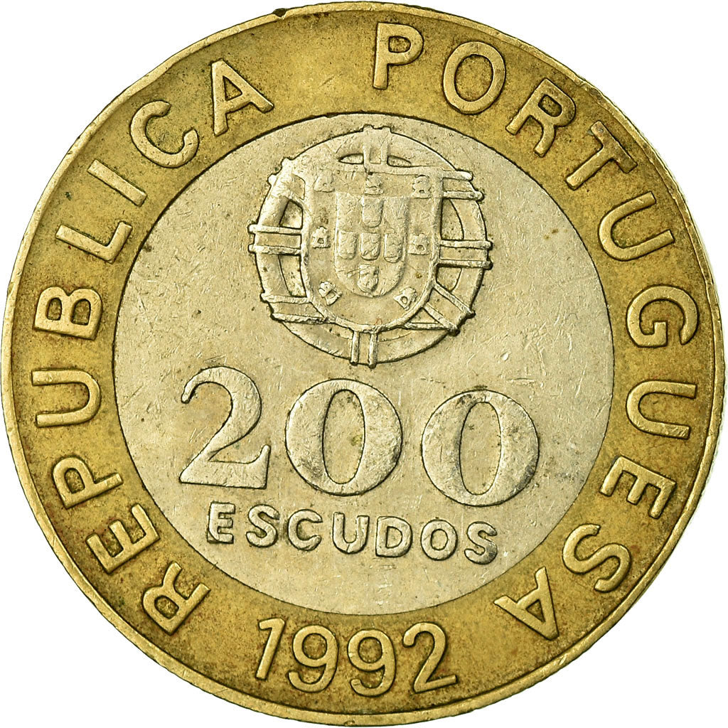 Moneda, Portugal, 200 Escudos, 1992, BC+, Bimetálico, KM:655