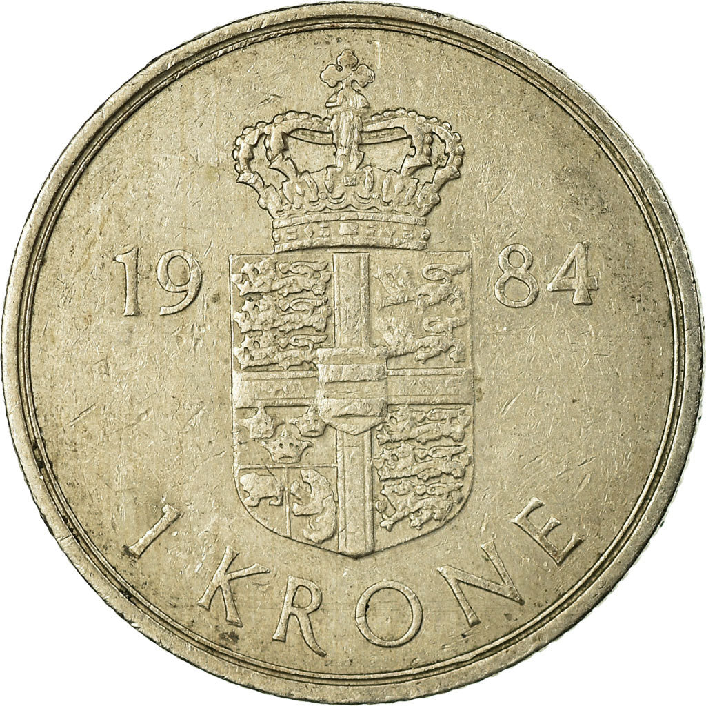 Moneda, Dinamarca, Margrethe II, Krone, 1984, Copenhagen, BC+, Cobre - níquel