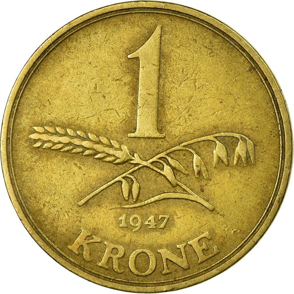 Coin, Denmark, Christian X, Krone, 1947, Copenhagen, VF(30-35), Aluminum-Bronze