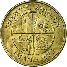 Moneta, Islanda, 50 Kronur, 1992, MB+, Nichel-ottone, KM:31