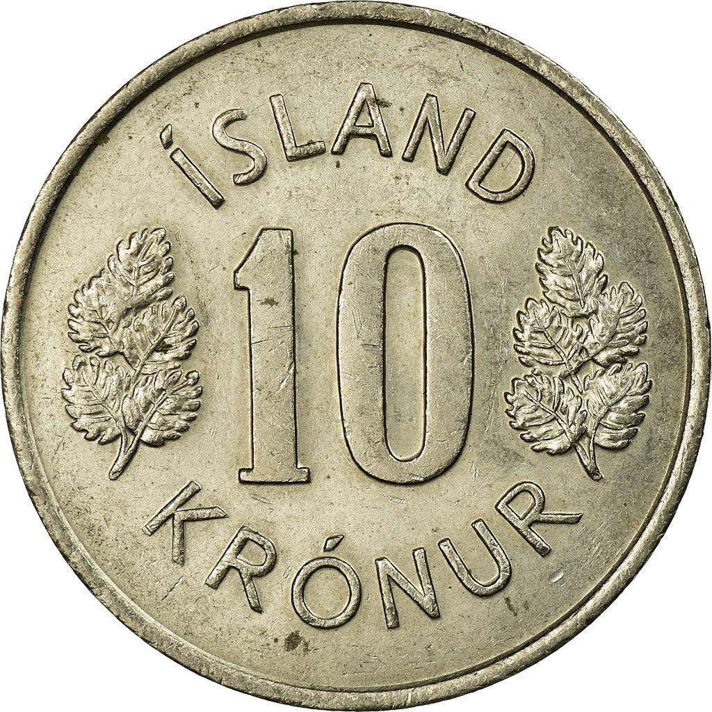Moneda, Islandia, 10 Kronur, 1975, BC+, Cobre - níquel, KM:15