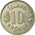 Moneda, Islandia, 10 Kronur, 1975, BC+, Cobre - níquel, KM:15