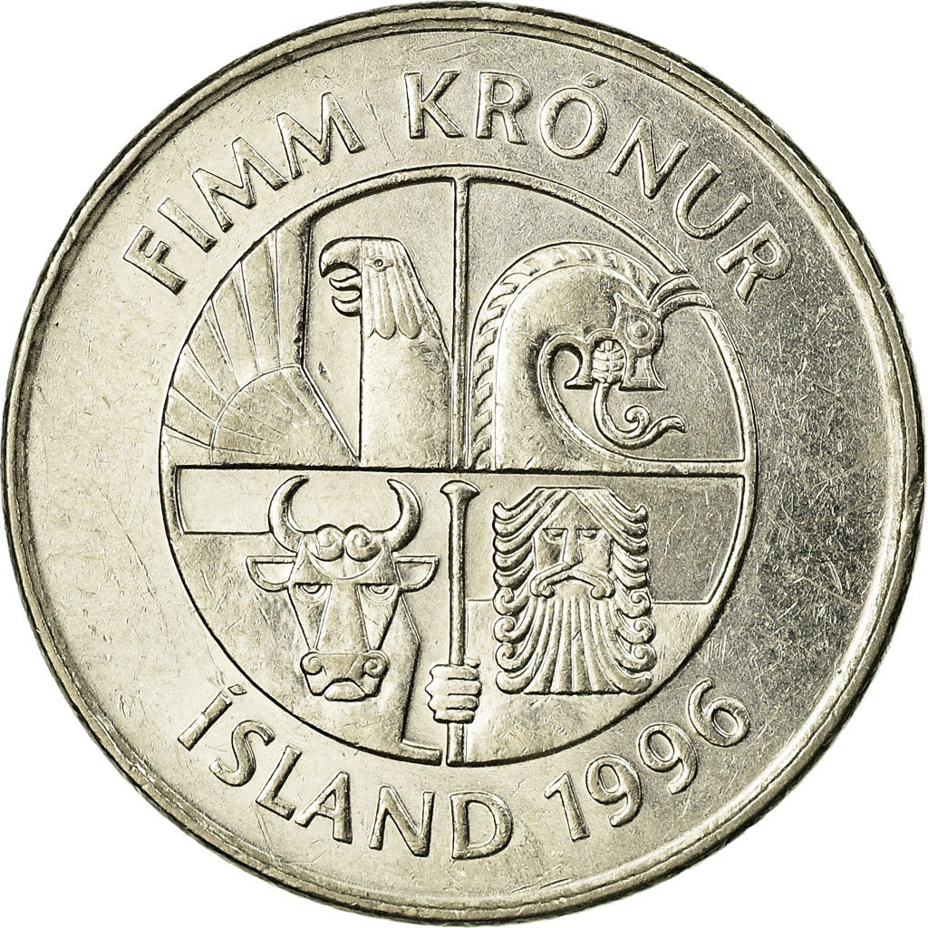 Coin, Iceland, 5 Kronur, 1996, EF(40-45), Nickel plated steel, KM:28a