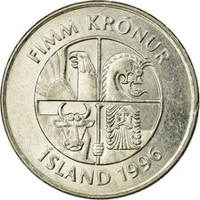 Coin, Iceland, 5 Kronur, 1996, EF(40-45), Nickel plated steel, KM:28a