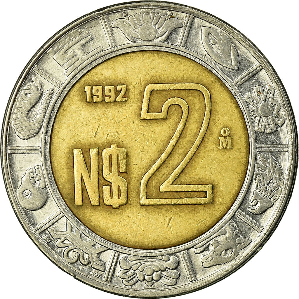 Coin, Mexico, 2 Nuevo Pesos, 1992, Mexico City, VF(30-35), Bi-Metallic, KM:551