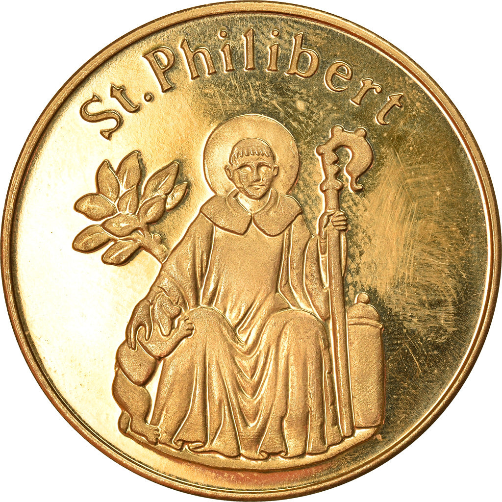 France, Medal, Abbaye de Jumièges, Saint Philibert, MS(63), Copper Gilt