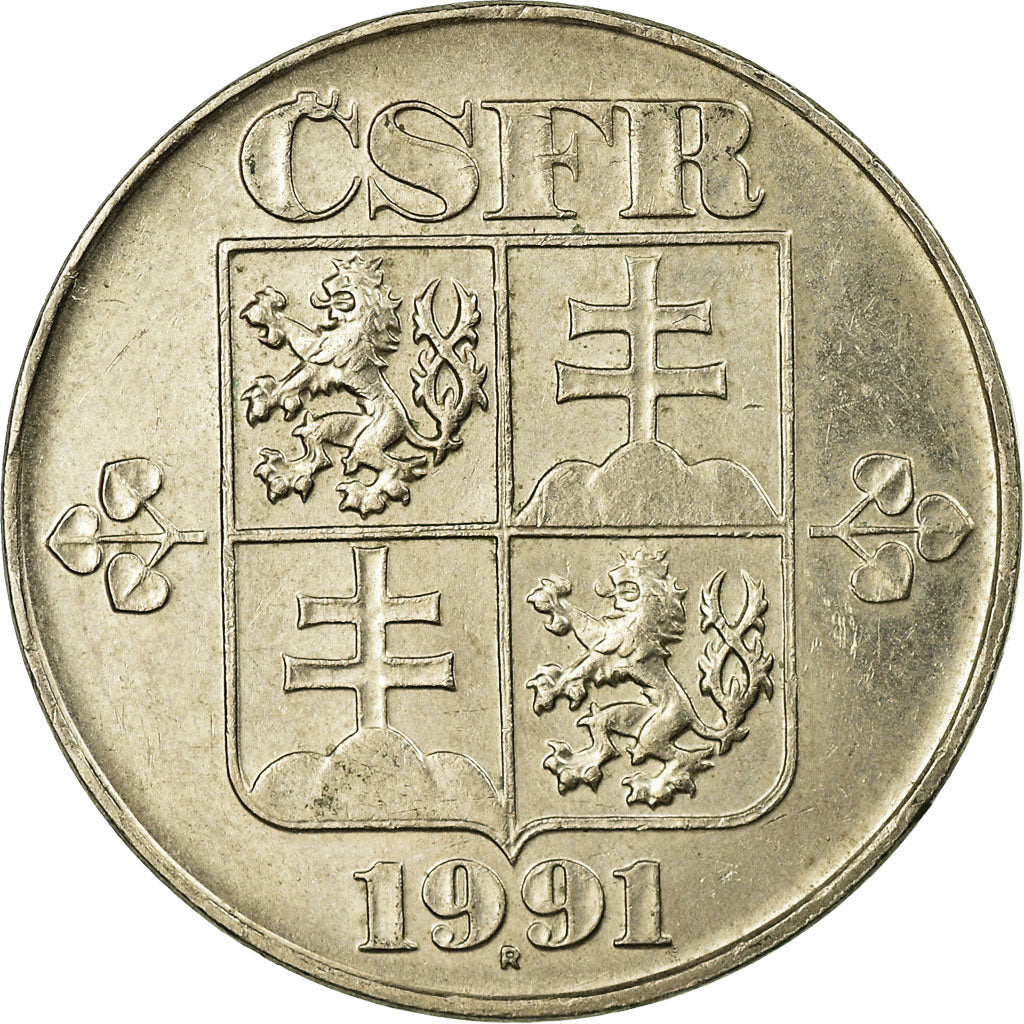 Coin, Czechoslovakia, 5 Korun, 1991, EF(40-45), Copper-nickel, KM:152