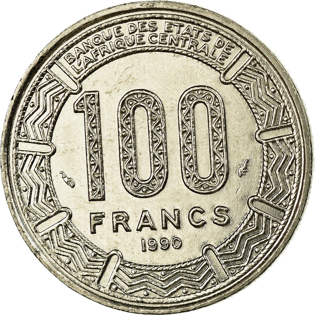 Coin, Central African Republic, 100 Francs, 1990, Paris, EF(40-45), Nickel, KM:7