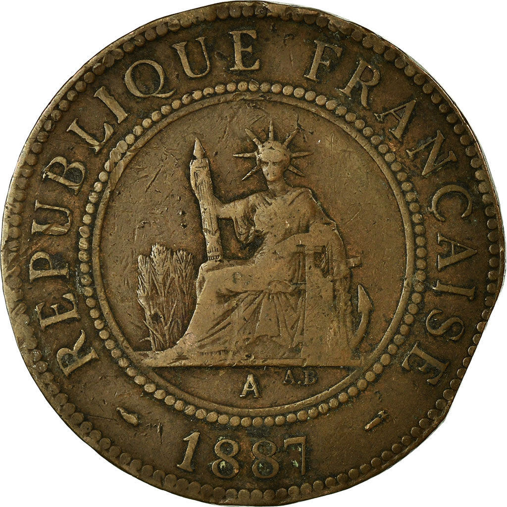 Coin, FRENCH INDO-CHINA, Cent, 1887, Paris, VF(30-35), Bronze, KM:1
