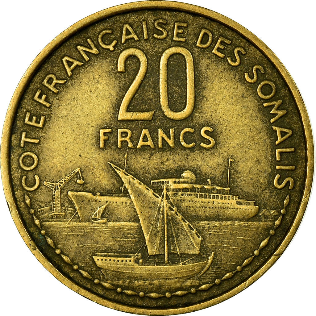 Coin, French Somaliland, 20 Francs, 1952, Paris, VF(30-35), Aluminum-Bronze