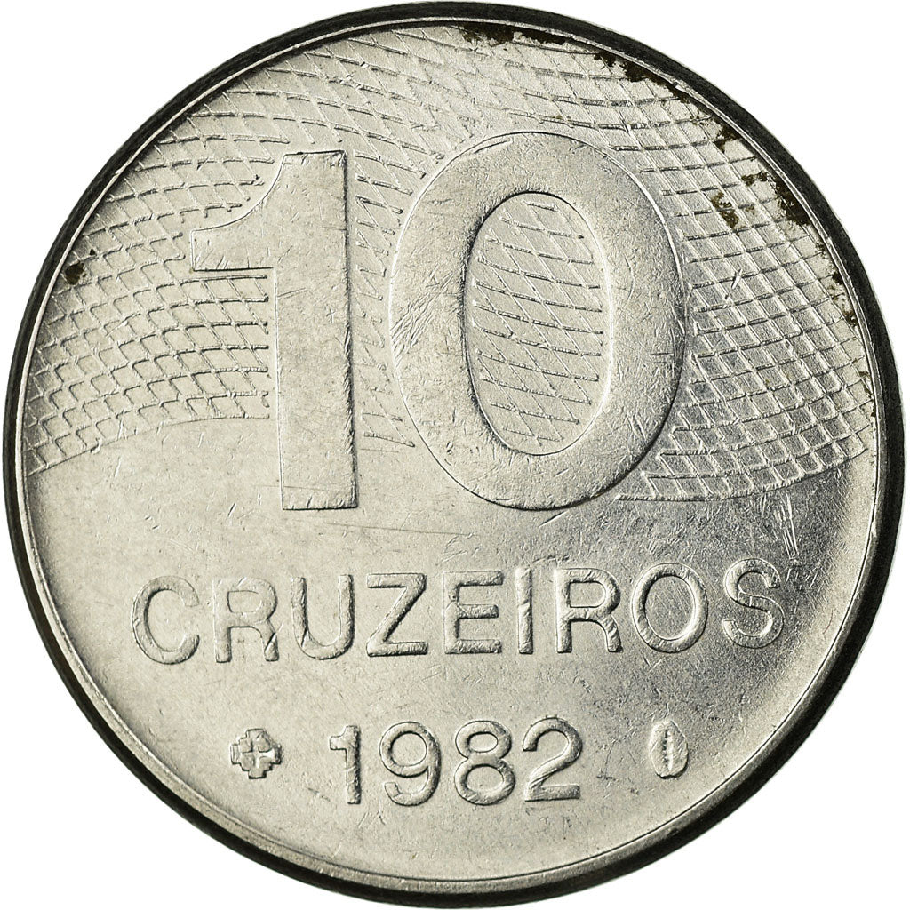 Coin, Brazil, 10 Cruzeiros, 1982, VF(30-35), Stainless Steel, KM:592.1